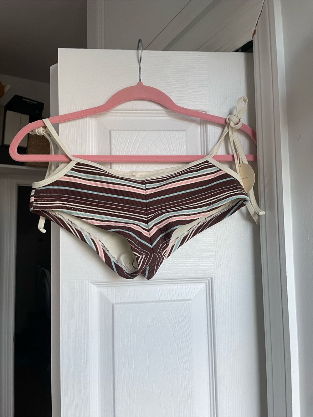 Deep Coffee Ribbed Striped Contrast Cheeky Boyshorts